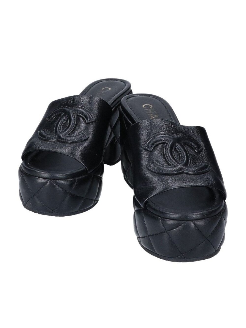 Chanel CC Logo Quilted Platform Sandals 37C